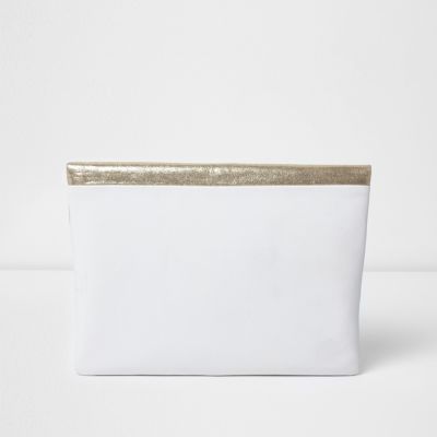 Gold and white envelope clutch bag
